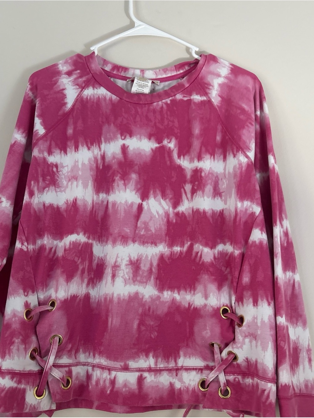 Michael Kors Pink and White Tie-Dye Lace-Up Pullover Sweatshirt